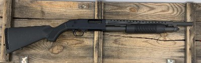 MOSSBERG Mossberg 500, Pump Action Shotgun, 12 Gauge, 18.5" Barrel, 3" Chamber, Matte Blued Finish, Synthetic Stock, Cylinder Bore, Bead Sig - Image 1 of 2