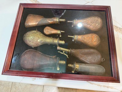 Set of 8 Black Powder and Pellet Flasks - Image 1 of 8