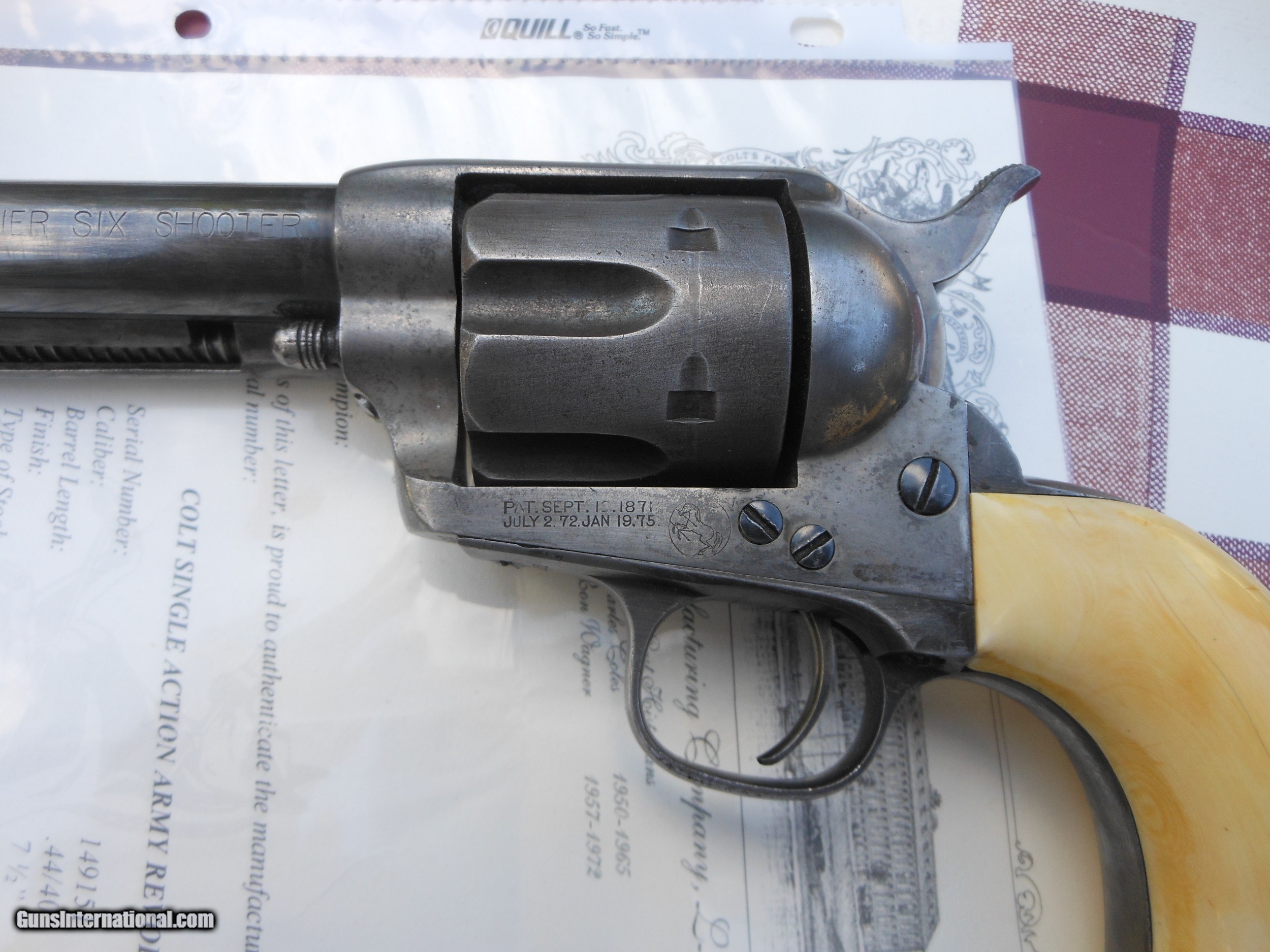 Laredo Texas Shipped Colt SAA .44 7.5 inch barrel Ivory grips