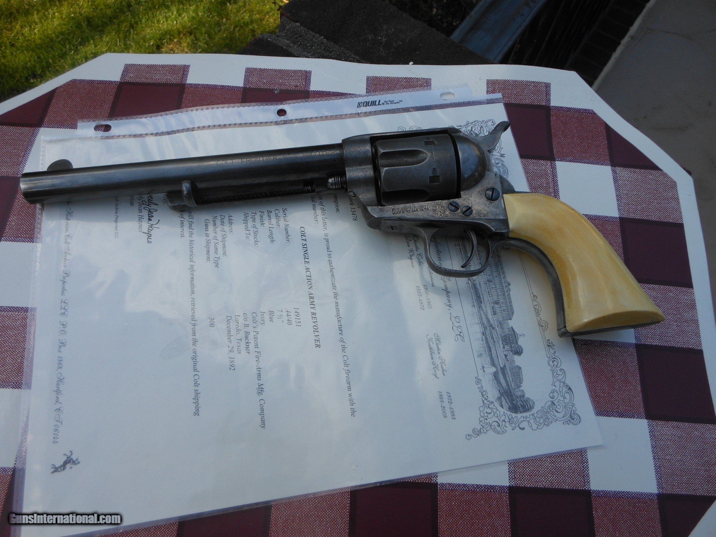 Laredo Texas Shipped Colt SAA .44 7.5 inch barrel Ivory grips