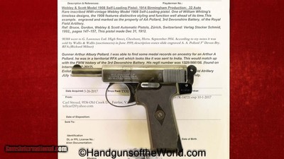 Webley 1908, 7.65mm, Inscribed with Provenance