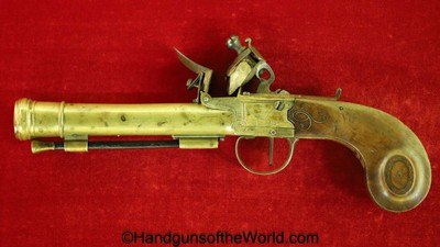 Flintlock Single Shot Belt Pistol, .50 caliber with a Cannon Barrel