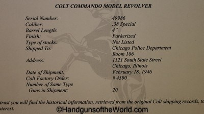 Colt Commando, .38 Special, Shipped to the Chicago Police with Letter - Image 20 of 20