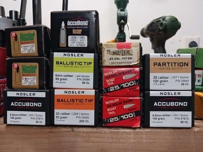 Hornady, Berger, Nosler, Speer,Siera, Remington bullets, Vita Vuori powders