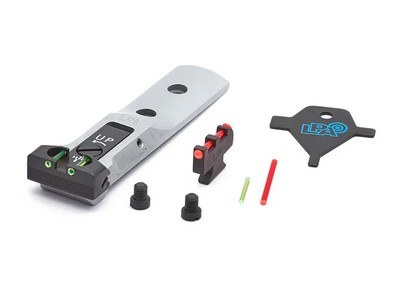 LPA Sights - TXT03F2 Rear sight with green fiber optic rear sight in silver finish with red fiber optic front sight locked by means of a spring - Image 1 of 5
