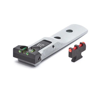LPA Sights - TXT03F2 Rear sight with green fiber optic rear sight in silver finish with red fiber optic front sight locked by means of a spring - Image 2 of 5