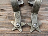 Canon City Double Mounted Engraved Spurs w/ Leather Spur Straps - 3 of 10