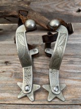 Canon City Double Mounted Engraved Spurs w/ Leather Spur Straps - 2 of 10