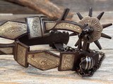 Les "GARCIA" Marked Silver Inlay Vaquero Spurs w/ Double Chains - BEAUTIFUL - 2 of 12