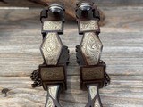 Les "GARCIA" Marked Silver Inlay Vaquero Spurs w/ Double Chains - BEAUTIFUL - 6 of 12