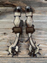 Les "GARCIA" Marked Silver Inlay Vaquero Spurs w/ Double Chains - BEAUTIFUL - 4 of 12