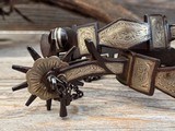 Les "GARCIA" Marked Silver Inlay Vaquero Spurs w/ Double Chains - BEAUTIFUL - 3 of 12