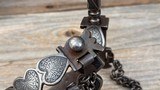 California Vaquero Triple Heart Silver Inlay Spurs w/ Double Chains - GORGEOUS - 14 of 15