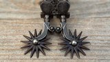 California Vaquero Triple Heart Silver Inlay Spurs w/ Double Chains - GORGEOUS - 6 of 15