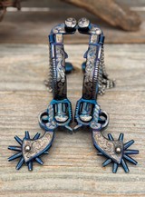 E. Garcia Blued/Silver Inlaid Revolver Spurs - 5 of 15