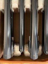 Cased Walter Kolouch Signed, Engraved, and Gold Inlaid Belgian Browning Superposed Shotgun Four Barrel Set with Case - 13 of 15