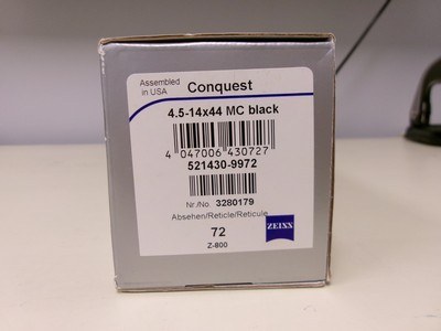 ZEISS CONQUEST 4.5-14 X 44MM MC SIDE FOCUS ANIB GERMAN GLASS ASSEMBLED IN USA - Image 9 of 10
