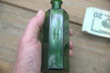 HAND BLOWN GREEN GLASS VASE WITH SS RUNES ETCHED ON ONE PANEL