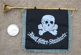 ADOLF HITLER STANDART EXACT REPRODUCTION OF A MINATURE FANFARE TRUMPET AND SS BANNER