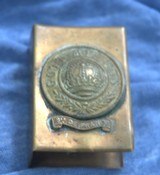 WW 1 INSCRIBED MATCH BOX HOLDER W/GOTT MIT UNS DEVISE SOLDERED TO ONE SIDE - 1 of 3