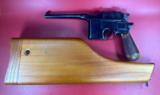 German Mauser Broomhandle 7.63x25mm C96, Stock Holster. Excellent Condition