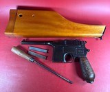 German Mauser Broomhandle 7.63x25mm C96, Stock Holster. Excellent Condition