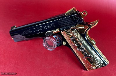 CUSTOM Colt 1911 High Polished Black, Engraved, Gold Plated. 45 ACP