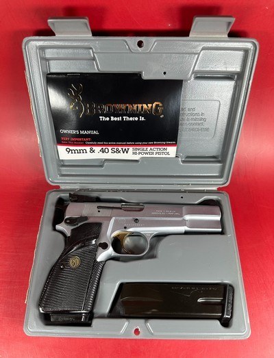 1993 Browning Hi power, Silver Chrome, Gold Trigger, Adj Sights, 9mm. Mint