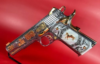 CUSTOM Colt 1911 Polished Stainless, Black, Engraved, Gold Plated 38 Super