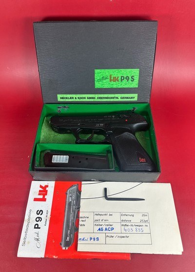 German Heckler & Koch H&K P9S 45ACP. 2 mags. Extra Buffer. Mint. Rare