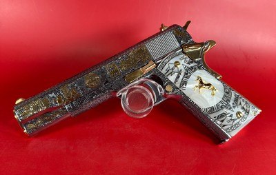 CUSTOM Colt 1911 Polished Stainless, Black, Engraved, Gold Plated 38 Super