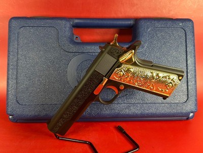 STUNNING Colt 1911. Engraved, Gold Plated Parts & Grips. 45 ACP. NIB - Image 1 of 16