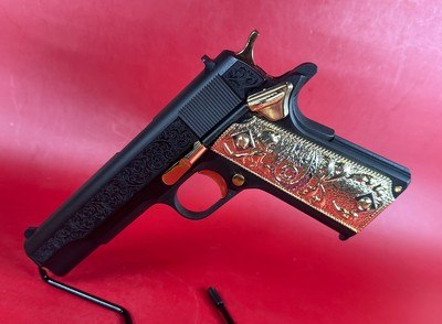 STUNNING Colt 1911. Engraved, Gold Plated Parts & Grips. 45 ACP. NIB - Image 2 of 16