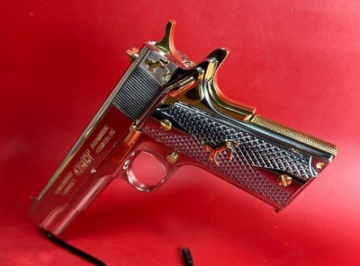 NIB Colt 1911 Government. High Polished, Engraved, Gold Plated. 45 ACP. - Image 1 of 14