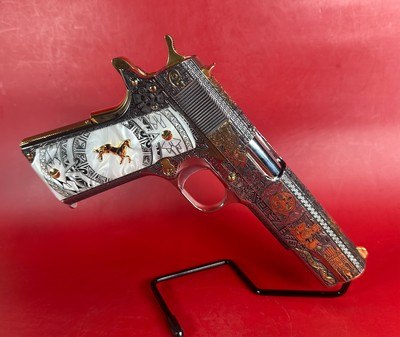 CUSTOM Colt 1911 Polished Stainless, Black, Engraved, Gold Plated 38 Super - Image 2 of 16