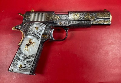 CUSTOM Colt 1911 Polished Stainless, Black, Engraved, Gold Plated 38 Super - Image 14 of 16