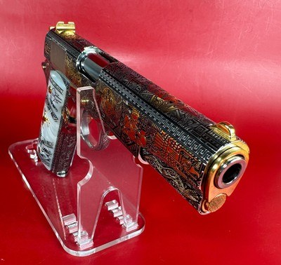 CUSTOM Colt 1911 Polished Stainless, Black, Engraved, Gold Plated 38 Super - Image 4 of 16