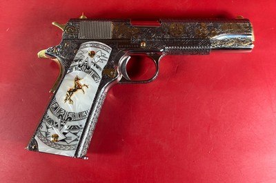 CUSTOM Colt 1911 Polished Stainless, Black, Engraved, Gold Plated 38 Super - Image 11 of 16