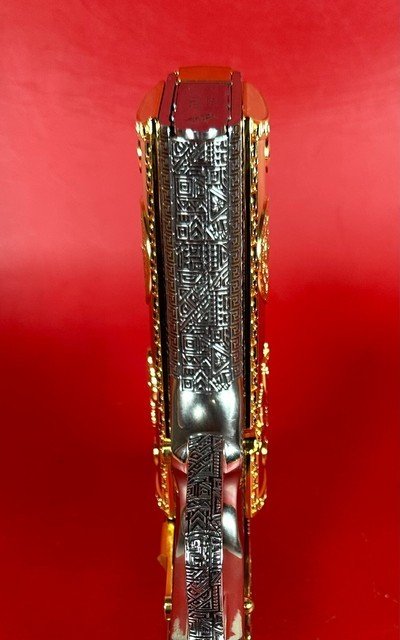 Colt 1911 Government, Polished Stainless, Black, Engraved, Gold Plated 38 Super - Image 7 of 16