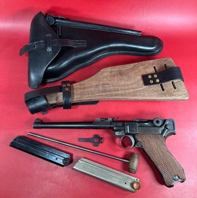 WWI 1917 DWM P08 Artillery Luger. STOCK, 2 mags TOOLS, HOLSTER 9mm Matching - Image 1 of 17