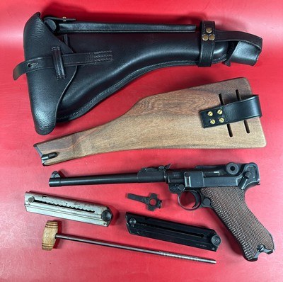 WWI 1917 DWM P08 Artillery Luger STOCK, 2 mags TOOLS, HOLSTER 9mm Excellent - Image 1 of 21