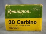 30 Carbine, 100 cartridges. 50 Remington R30CAR, 110 gr Soft Point + 50 Winchester X30M2 110 gr Full Metal Case. Factory loads/boxes.Free shipping - 2 of 10