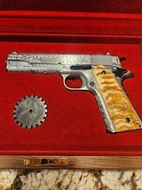 Colt Government 1911 Cattle Brand Hand Engraved 1 0f 50 Tyler Gun Works Rare Limited Edition Horn Grips Custom Walnut Case Chrome Finish - 2 of 9