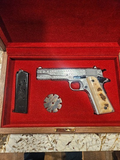 Colt Government 1911 Cattle Brand Hand Engraved 1 0f 50 Tyler Gun Works Rare Limited Edition Horn Grips Custom Walnut Case Chrome Finish