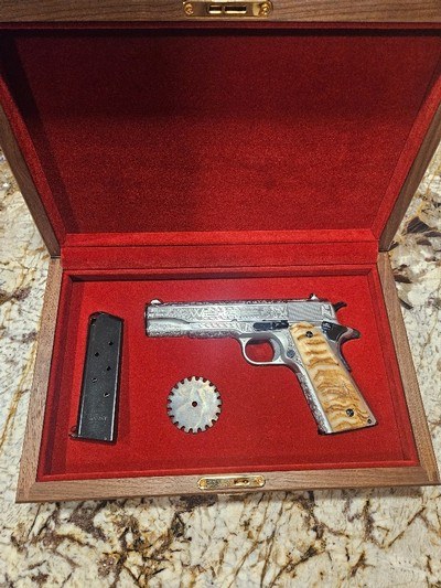 Colt Government 1911 Cattle Brand Hand Engraved 1 0f 50 Tyler Gun Works Rare Limited Edition Horn Grips Custom Walnut Case Chrome Finish