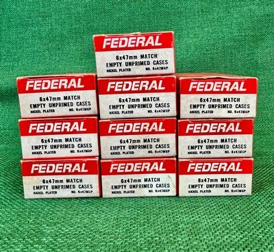 NOS 10 boxes (200 Rounds) of Federal Nickel Plated 6 X 47 mm Match Empty Unprimed Cases - Image 1 of 4