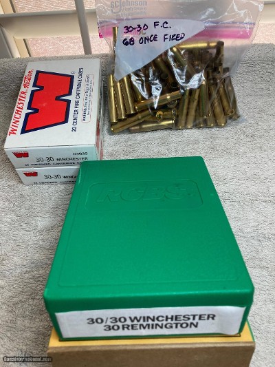 NOS 40 Pcs. in Boxes Winchester 30 30 Unprimed Brass & 68 F.C. 30 30 Once Fired Brass.