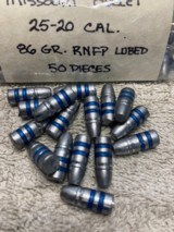 NOS R-P 20-25 brass, 50 pieces plus 50, 25-20 Missouri Bullets
86 Gr RNFP Lubed! - 3 of 5