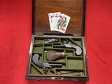 AICHER OF LONDON FLINTLOCK MUFF PISTOLS IN BURL WOOD CASE - 1 of 7