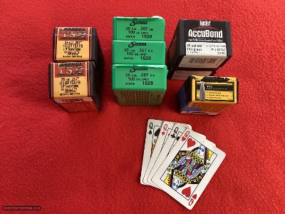 Mixed brand
25 cal. Bullets, Barnes, Sierra, Nosler, speer